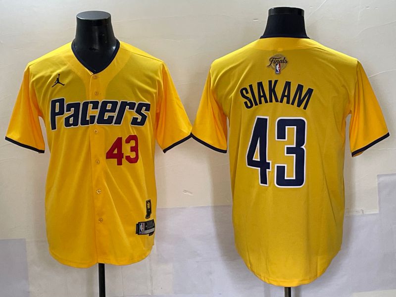 Men 2025 Indiana Pacers 43 Siakam Yellow Joint Name NBA Jersey style 1
